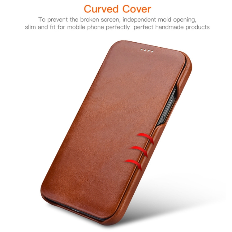 ICARER First Layer Cowhide Horizontal Flip Phone Case For iPhone 11 Pro Max(Brown) - B1