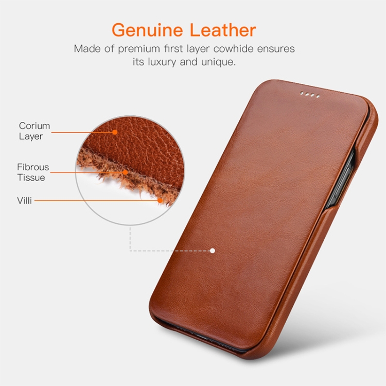 ICARER First Layer Cowhide Horizontal Flip Phone Case For iPhone 11 Pro Max(Brown) - B2