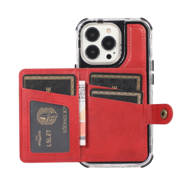 Wallet Card Shockproof Phone Case For iPhone 13(Red) - 2