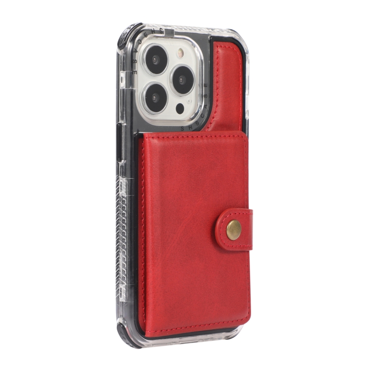 Wallet Card Shockproof Phone Case For iPhone 12 / 12 Pro(Red) - 1