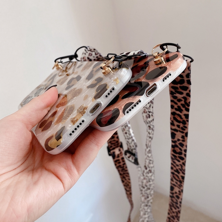Shell Leopard Texture Phone Case with Lanyard For iPhone 12 mini(Beige White) - 3