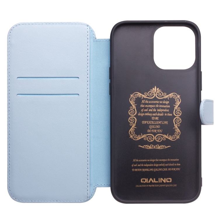 QIALINO Magnetic Buckle Phone Leather Case with Card Slot For iPhone 13 Pro(Sierra Blue) - 4