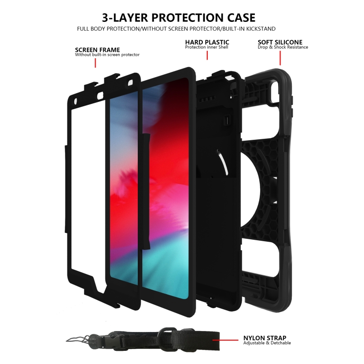 Silicone + PC Tablet Case with Lanyard & Pen slot & Holder For iPad 10.2 2021 / 2020 / 2019 & Air 3 / iPad Pro 10.5(Black) - 4