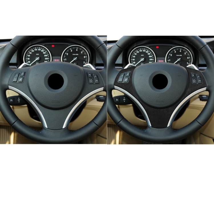 Car Suede Wrap Steering Wheel Decorative Cover for BMW 1 Series 2007-2011 / 3 Series 2005-2012, Left Drive(Black Grey) - 5
