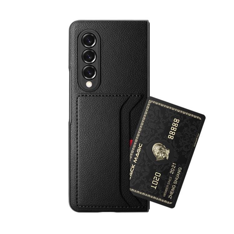 For Samsung Galaxy Z Fold3 5G Litchi Texture Soft Micorofiber Folding Phone Case with Dual Card Slots(Blue) - B2