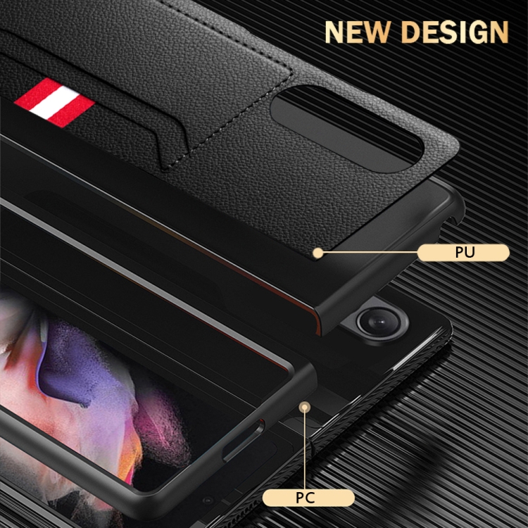 For Samsung Galaxy Z Fold3 5G Litchi Texture Soft Micorofiber Folding Phone Case with Dual Card Slots(Blue) - B4