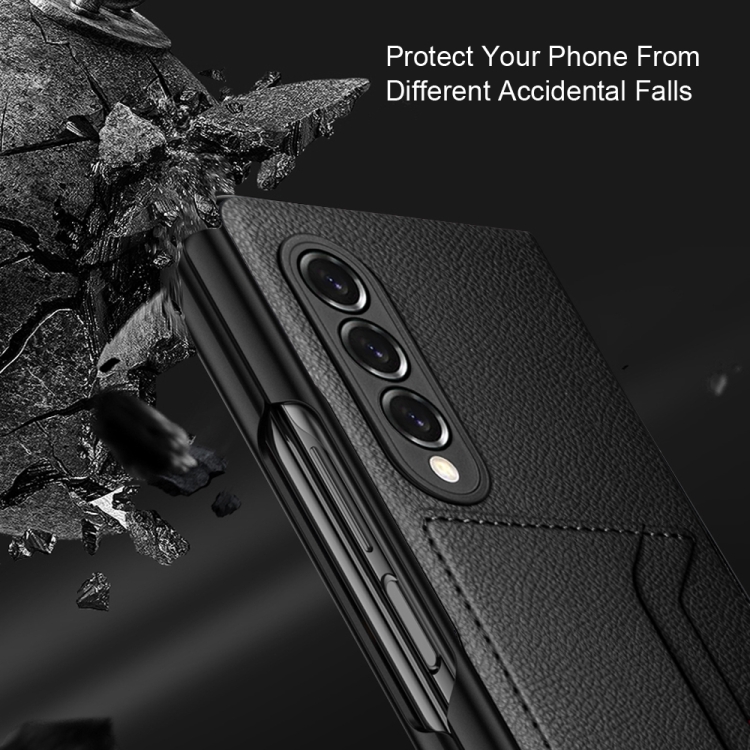 For Samsung Galaxy Z Fold3 5G Litchi Texture Soft Micorofiber Folding Phone Case with Dual Card Slots(Blue) - B7