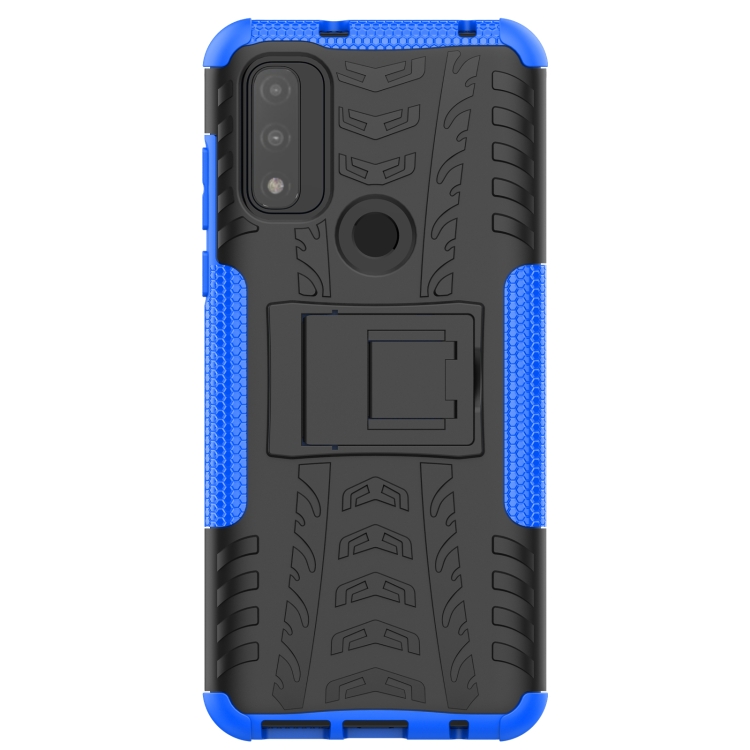For Motorola Moto G Pure Tire Texture Shockproof TPU+PC Phone Case with Holder(Blue) - 1