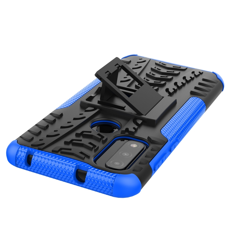 For Motorola Moto G Pure Tire Texture Shockproof TPU+PC Phone Case with Holder(Blue) - 3