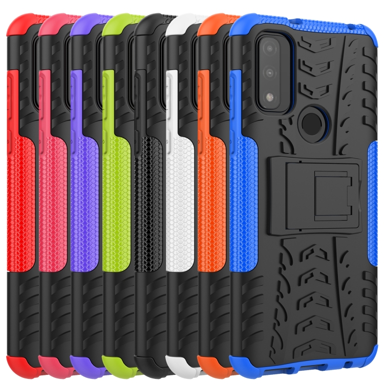 For Motorola Moto G Pure Tire Texture Shockproof TPU+PC Phone Case with Holder(Blue) - B1
