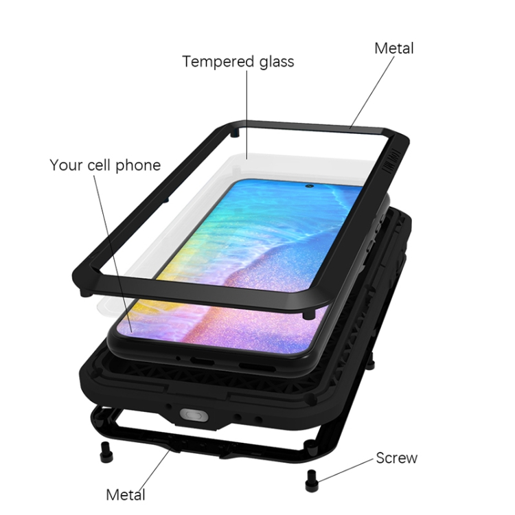 For Huawei P50 LOVE MEI Metal Shockproof Waterproof Dustproof Protective Phone Case with Glass(Black) - 2