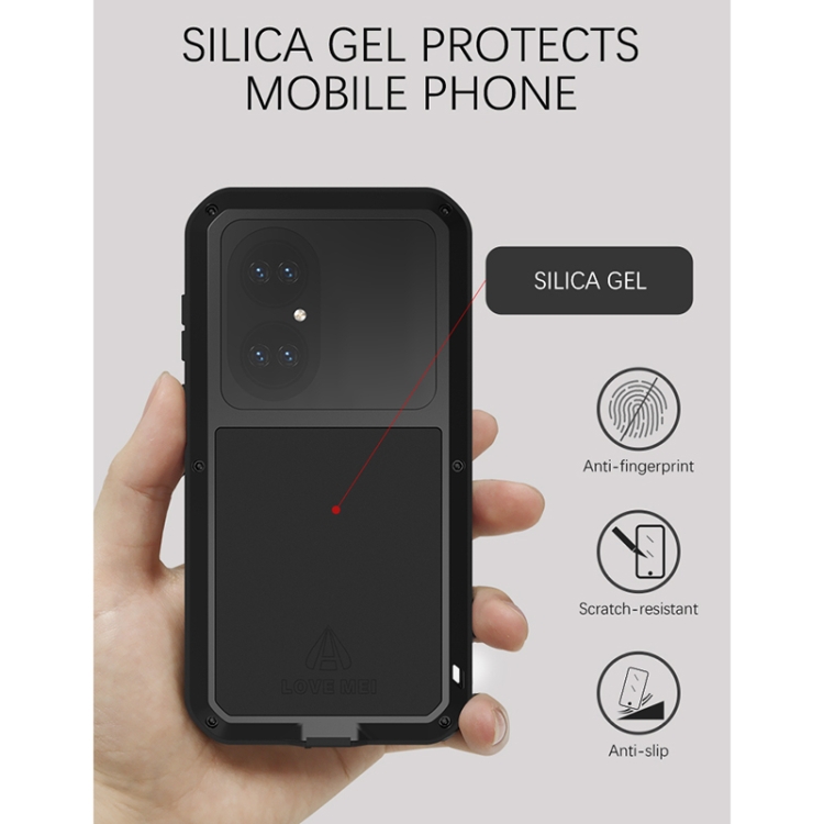 For Huawei P50 LOVE MEI Metal Shockproof Waterproof Dustproof Protective Phone Case with Glass(Black) - 4