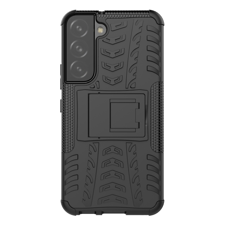 For Samsung Galaxy S22 5G Tire Texture Shockproof TPU+PC Phone Case with Holder(Black) For Samsung Galaxy S22 5G Tire Texture Shockproof TPU+PC Phone Case with Holder(Black)
