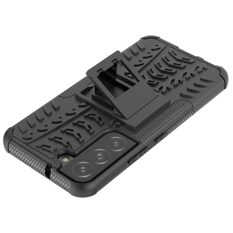 For Samsung Galaxy S22 5G Tire Texture Shockproof TPU+PC Phone Case with Holder(Black) For Samsung Galaxy S22 5G Tire Texture Shockproof TPU+PC Phone Case with Holder(Black)