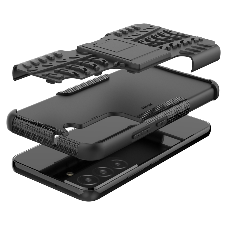 For Samsung Galaxy S22 5G Tire Texture Shockproof TPU+PC Phone Case with Holder(Black) For Samsung Galaxy S22 5G Tire Texture Shockproof TPU+PC Phone Case with Holder(Black)