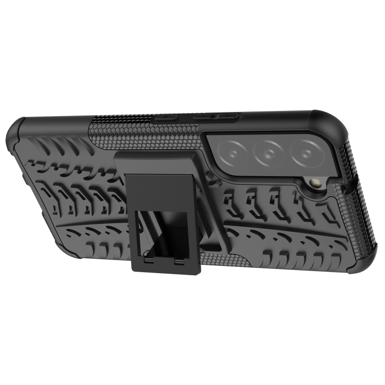 For Samsung Galaxy S22 5G Tire Texture Shockproof TPU+PC Phone Case with Holder(Black) For Samsung Galaxy S22 5G Tire Texture Shockproof TPU+PC Phone Case with Holder(Black)