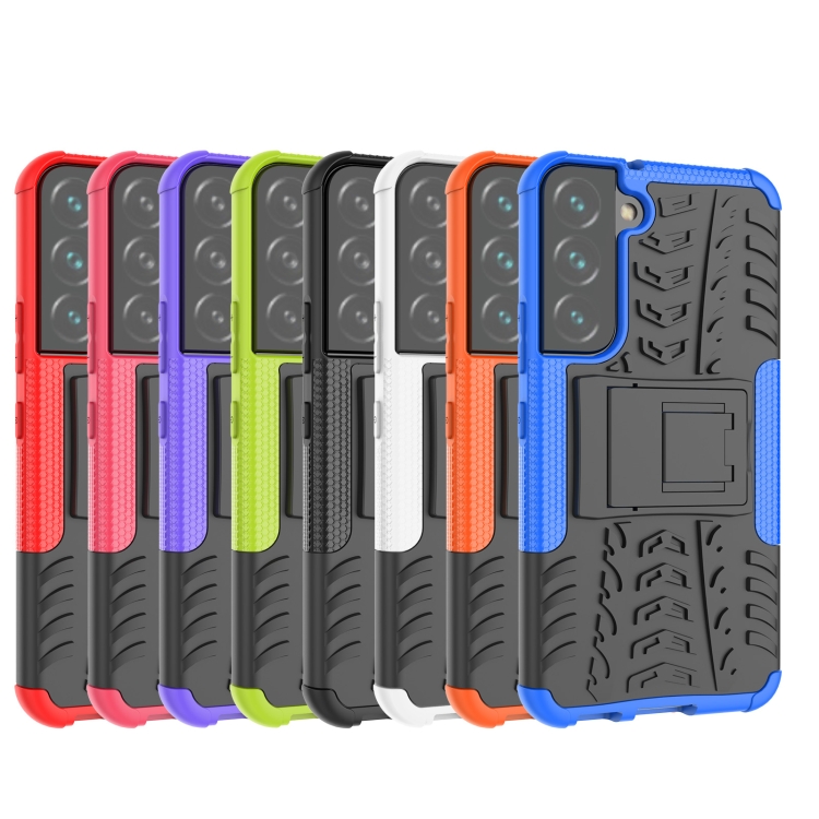 For Samsung Galaxy S22 5G Tire Texture Shockproof TPU+PC Phone Case with Holder(Black) For Samsung Galaxy S22 5G Tire Texture Shockproof TPU+PC Phone Case with Holder(Black)