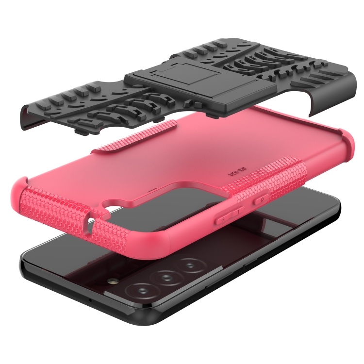 For Samsung Galaxy S22 5G Tire Texture Shockproof TPU+PC Phone Case with Holder(Pink) - 4