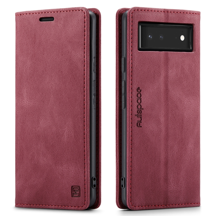 For Google Pixel 6 AutSpace A01 Retro Skin-feel Crazy Horse Texture Horizontal Flip Leather Case with Holder & Card Slots & Wallet & RFID(Wine Red) - 1