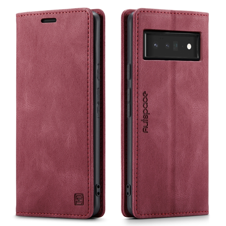 For Google Pixel 6 Pro AutSpace A01 Retro Skin-feel Crazy Horse Texture Horizontal Flip Leather Case with Holder & Card Slots & Wallet & RFID(Wine Red) - 1