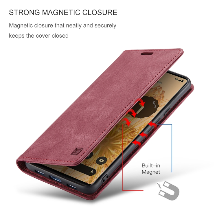 For Google Pixel 6 Pro AutSpace A01 Retro Skin-feel Crazy Horse Texture Horizontal Flip Leather Case with Holder & Card Slots & Wallet & RFID(Wine Red) - 5