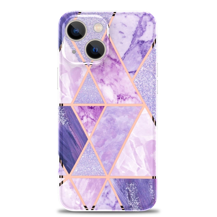 Electroplating Stitching Marbled IMD Stripe Straight Edge Rubik Cube Phone Protective Case For iPhone 13(Light Purple) - 1