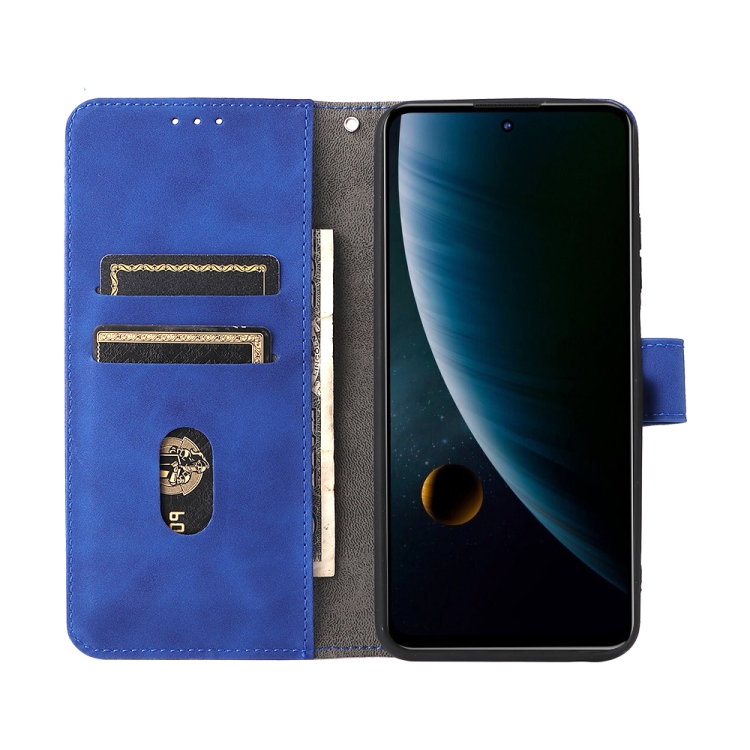 For ZTE Blade V30 Skin Feel Magnetic Buckle Calf Texture PU Phone Case(Blue) - 3