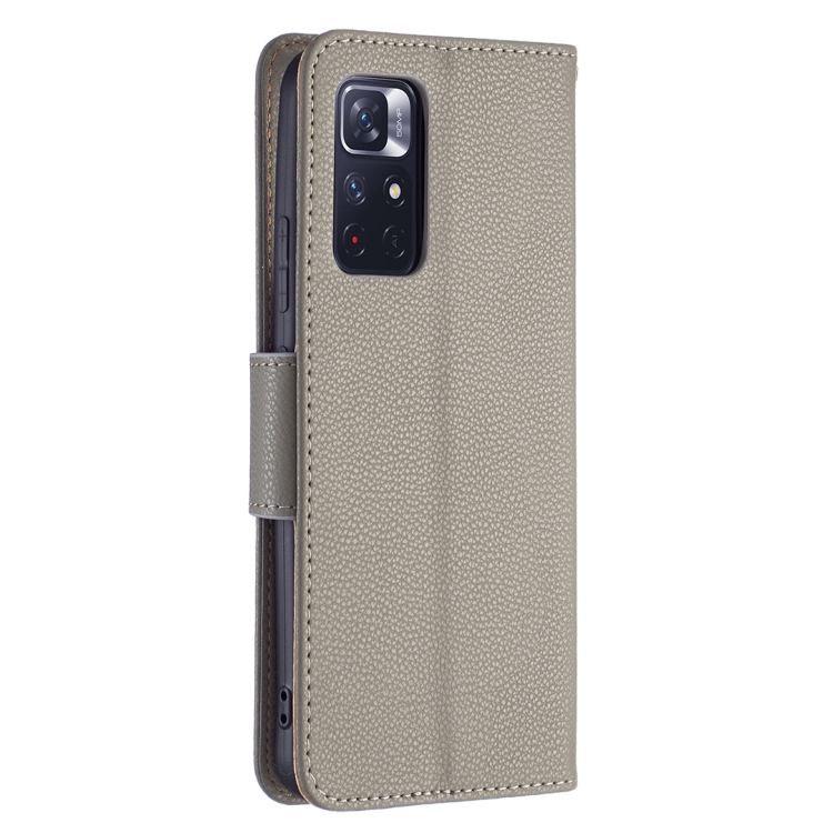 For Xiaomi Redmi Note 11 5G/Note 11T 5G/Poco M4 Pro 5G Litchi Texture Pure Color Horizontal Flip Leather Phone Case with Holder & Card Slots & Wallet & Lanyard(Grey) - 2