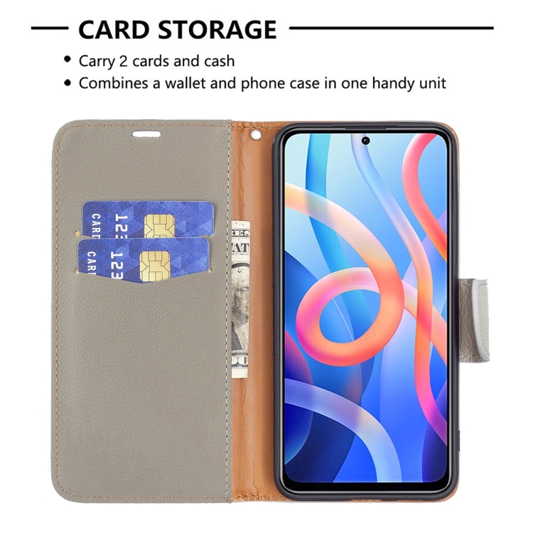 For Xiaomi Redmi Note 11 5G/Note 11T 5G/Poco M4 Pro 5G Litchi Texture Pure Color Horizontal Flip Leather Phone Case with Holder & Card Slots & Wallet & Lanyard(Grey) - 4