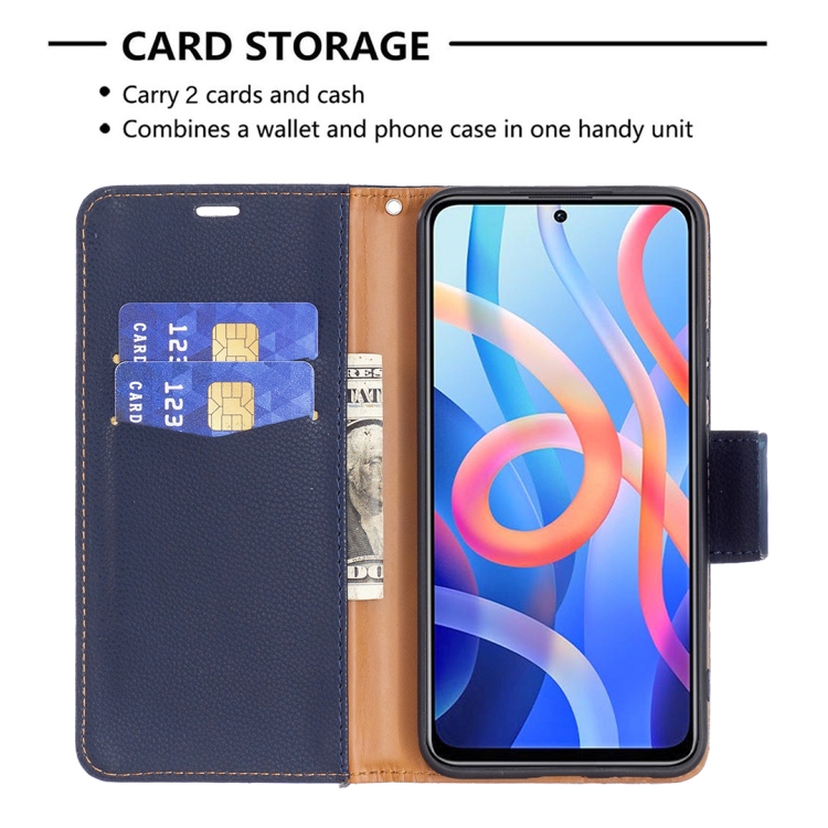 For Xiaomi Redmi Note 11 5G/Note 11T 5G/Poco M4 Pro 5G Litchi Texture Pure Color Horizontal Flip Leather Phone Case with Holder & Card Slots & Wallet & Lanyard(Dark Blue) - 4
