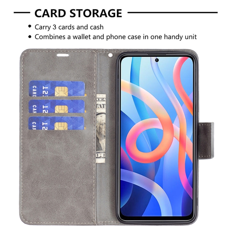 For Xiaomi Redmi Note 11 5G/Note 11T 5G/Poco M4 Pro 5G Retro Lambskin Texture Pure Color Horizontal Flip Leather Phone Case with Holder & Card Slots & Wallet & Lanyard(Grey) - 4