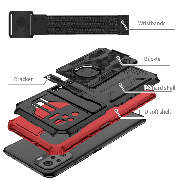 For Xiaomi Redmi Note 10 4G Armor Wristband Phone Case(Red) - 2