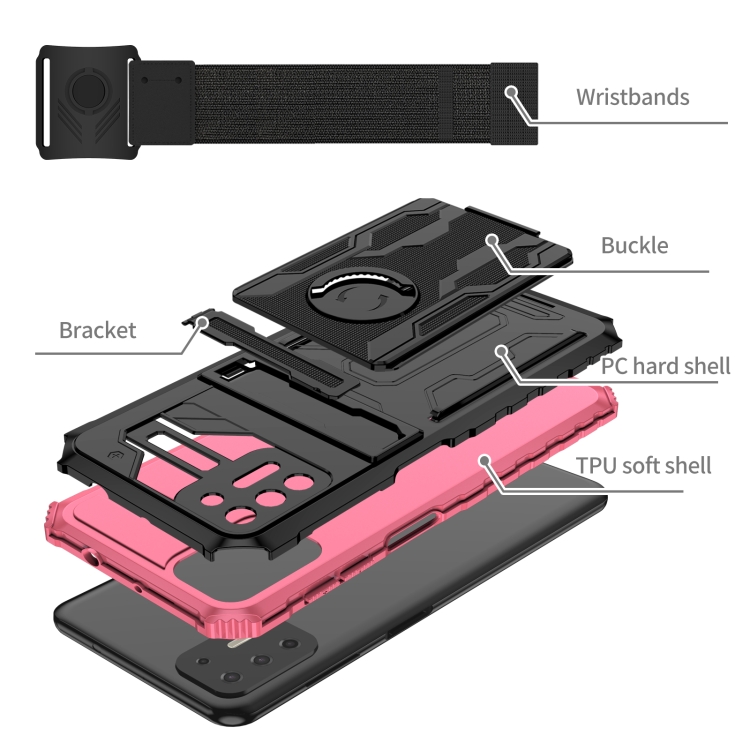 For Motorola Moto G9 Plus Armor Wristband Phone Case(Pink) - 2