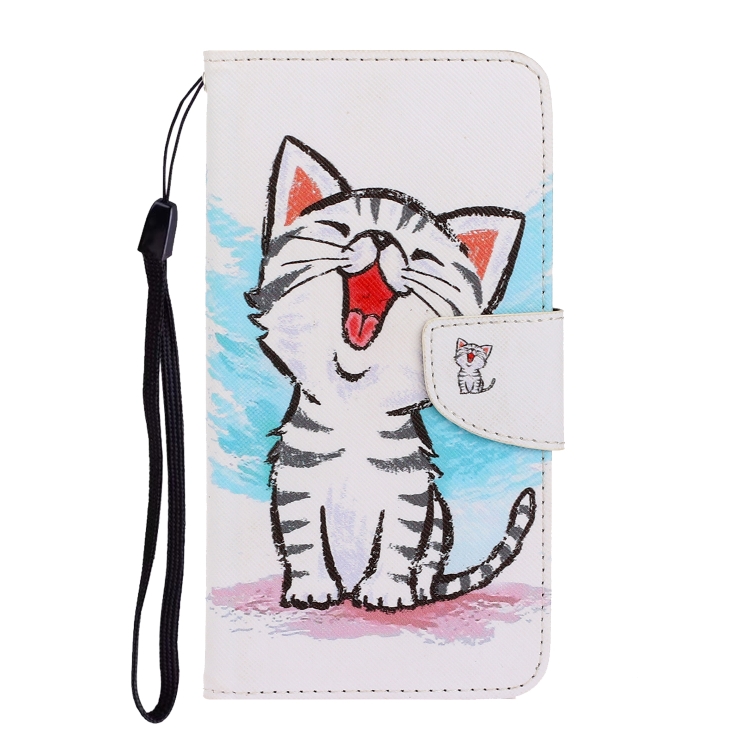 For Sansung Galaxy A22 4G 3D Colored Drawing Horizontal Flip Leather Phone Case with Holder & Card Slots & Wallet(Red Mouth Cat) - 1