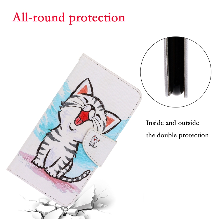 For Sansung Galaxy A22 4G 3D Colored Drawing Horizontal Flip Leather Phone Case with Holder & Card Slots & Wallet(Red Mouth Cat) - 4