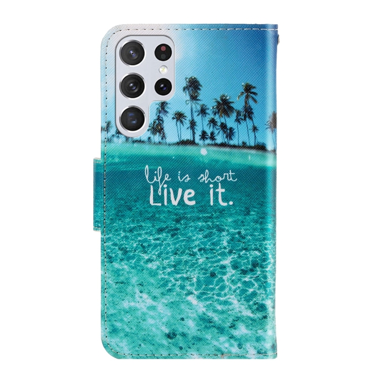 For Samsung Galaxy S22 Ultra 5G 3D Colored Drawing Horizontal Flip Leather Phone Case(Coconut Tree) For Samsung Galaxy S22 Ultra 5G 3D Colored Drawing Horizontal Flip Leather Phone Case(Coconut Tree)