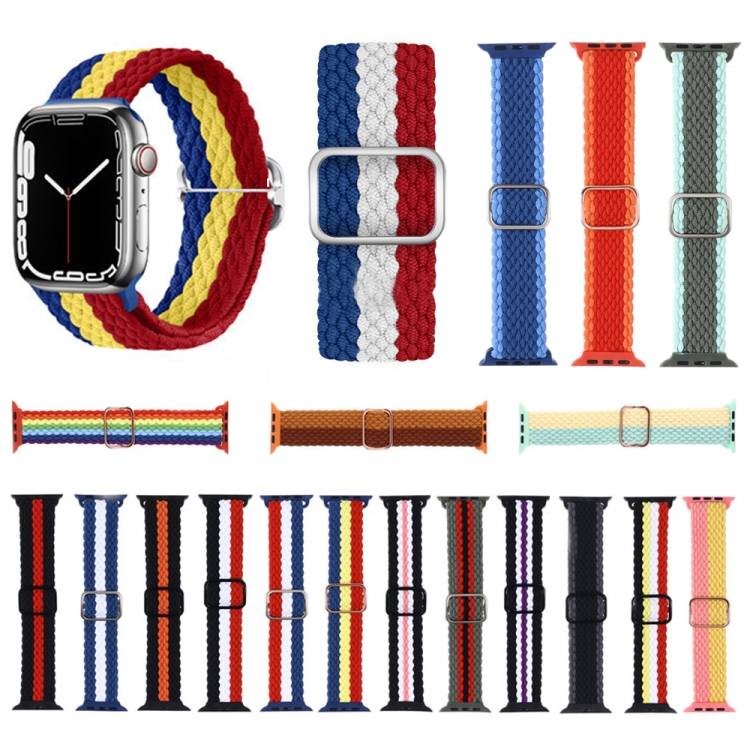 Correa de reloj con correa de nylon tejida a rayas ajustable para Apple Watch Ultra 49 mm / Series 8 y 7 45 mm / SE 2 y 6 y SE y 5 y 4 44 mm / 3 y 2 y 1 42 mm (café) - B7