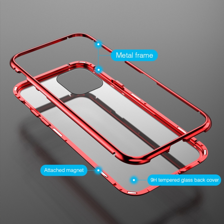 For iPhone 11 Pro Ultra Slim Single Sides Magnetic Adsorption Angular Frame Tempered Glass Magnet Flip Case(Red) For iPhone 11 Pro Ultra Slim Single Sides Magnetic Adsorption Angular Frame Tempered Glass Magnet Flip Case(Red)