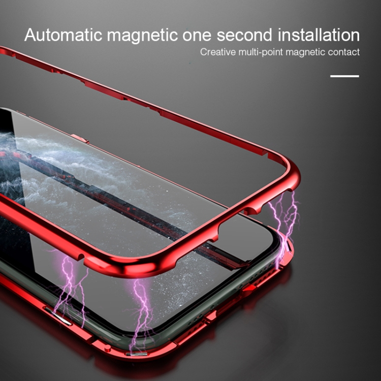 For iPhone 11 Pro Ultra Slim Single Sides Magnetic Adsorption Angular Frame Tempered Glass Magnet Flip Case(Red) For iPhone 11 Pro Ultra Slim Single Sides Magnetic Adsorption Angular Frame Tempered Glass Magnet Flip Case(Red)
