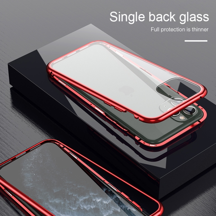 For iPhone 11 Pro Ultra Slim Single Sides Magnetic Adsorption Angular Frame Tempered Glass Magnet Flip Case(Red) For iPhone 11 Pro Ultra Slim Single Sides Magnetic Adsorption Angular Frame Tempered Glass Magnet Flip Case(Red)