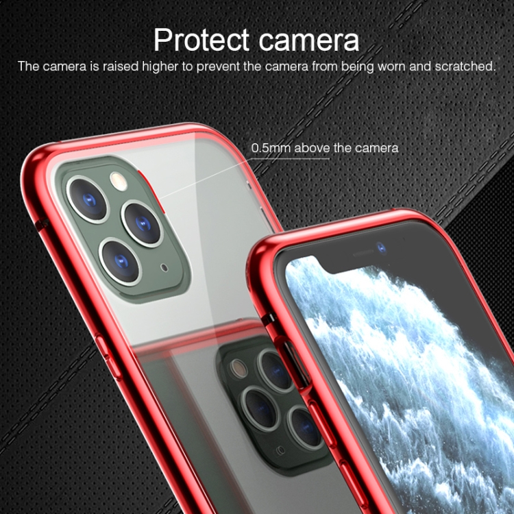 For iPhone 11 Pro Ultra Slim Single Sides Magnetic Adsorption Angular Frame Tempered Glass Magnet Flip Case(Red) For iPhone 11 Pro Ultra Slim Single Sides Magnetic Adsorption Angular Frame Tempered Glass Magnet Flip Case(Red)