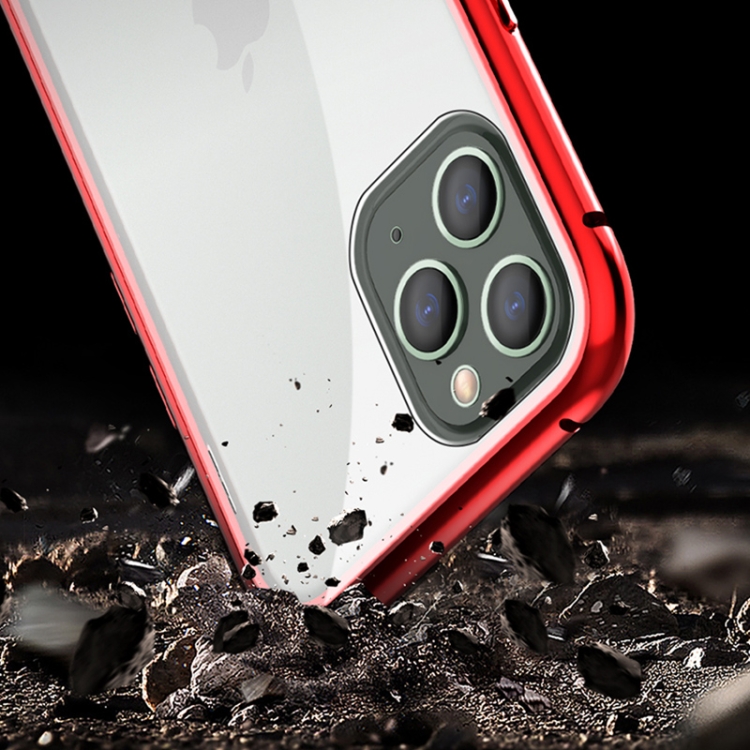For iPhone 11 Pro Ultra Slim Single Sides Magnetic Adsorption Angular Frame Tempered Glass Magnet Flip Case(Red) For iPhone 11 Pro Ultra Slim Single Sides Magnetic Adsorption Angular Frame Tempered Glass Magnet Flip Case(Red)