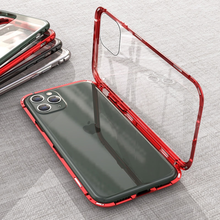 For iPhone 11 Pro Ultra Slim Single Sides Magnetic Adsorption Angular Frame Tempered Glass Magnet Flip Case(Red) For iPhone 11 Pro Ultra Slim Single Sides Magnetic Adsorption Angular Frame Tempered Glass Magnet Flip Case(Red)