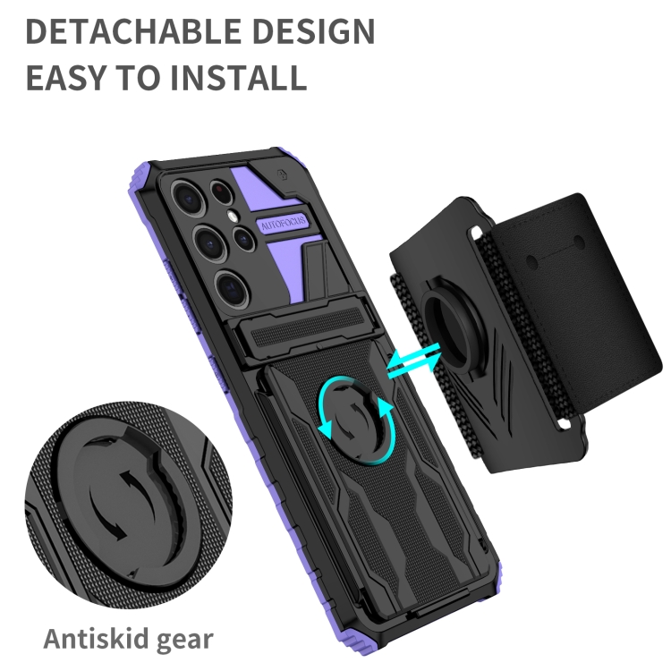 For Samsung Galaxy S21 Ultra 5G Kickstand Detachable Armband Phone Case(Purple) For Samsung Galaxy S21 Ultra 5G Kickstand Detachable Armband Phone Case(Purple)