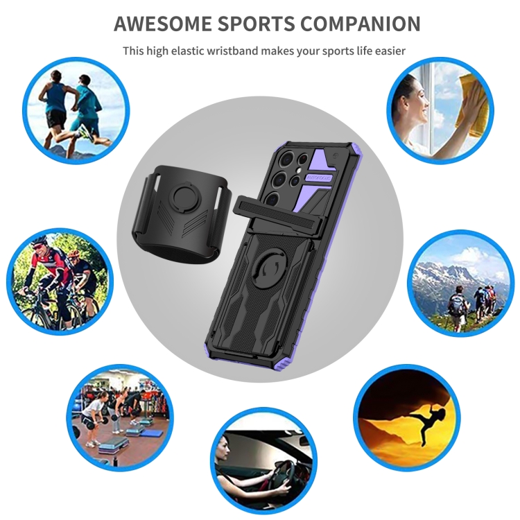 For Samsung Galaxy S21 Ultra 5G Kickstand Detachable Armband Phone Case(Purple) For Samsung Galaxy S21 Ultra 5G Kickstand Detachable Armband Phone Case(Purple)