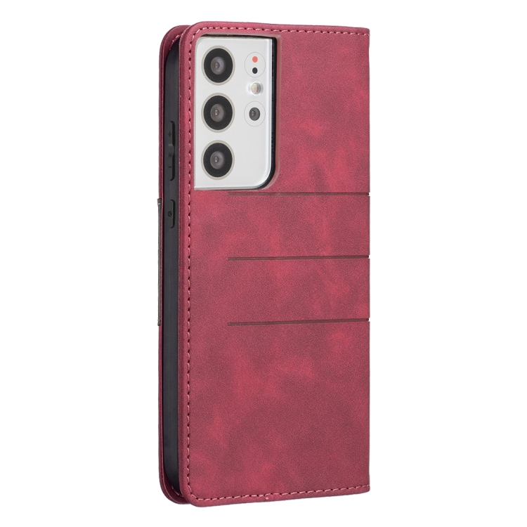 For Samsung Galaxy S21 Ultra 5G Magnetic Splicing Leather Phone Case(Red) For Samsung Galaxy S21 Ultra 5G Magnetic Splicing Leather Phone Case(Red)