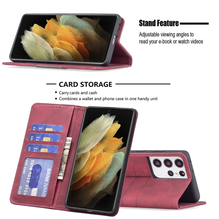 For Samsung Galaxy S21 Ultra 5G Magnetic Splicing Leather Phone Case(Red) For Samsung Galaxy S21 Ultra 5G Magnetic Splicing Leather Phone Case(Red)