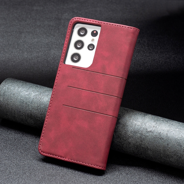 For Samsung Galaxy S21 Ultra 5G Magnetic Splicing Leather Phone Case(Red) For Samsung Galaxy S21 Ultra 5G Magnetic Splicing Leather Phone Case(Red)