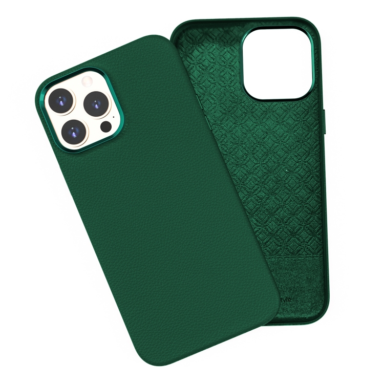 For iPhone 13 Pro Max WiWU PC + Calfskin Genuine Leather Phone Case (Green) For iPhone 13 Pro Max WiWU PC + Calfskin Genuine Leather Phone Case (Green)