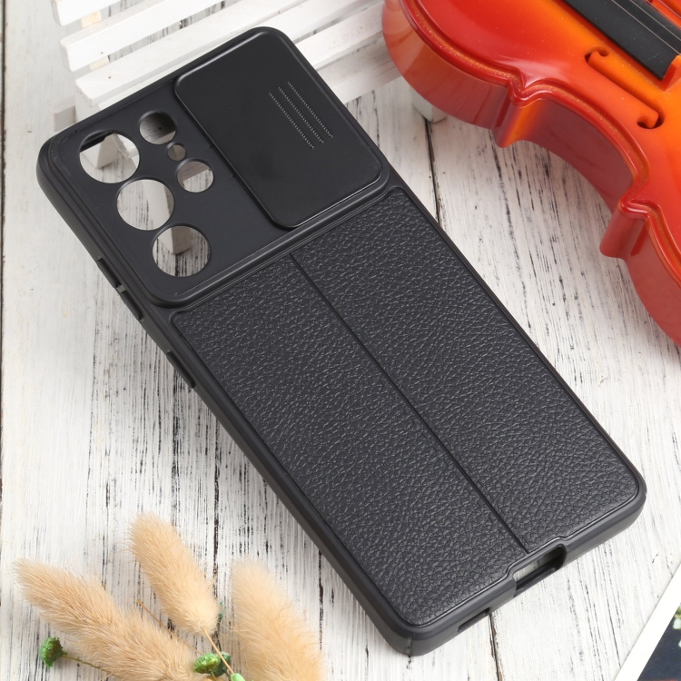 For Samsung Galaxy S21 Ultra 5G Litchi Texture Sliding Camshield TPU Phone Case(Black) For Samsung Galaxy S21 Ultra 5G Litchi Texture Sliding Camshield TPU Phone Case(Black)
